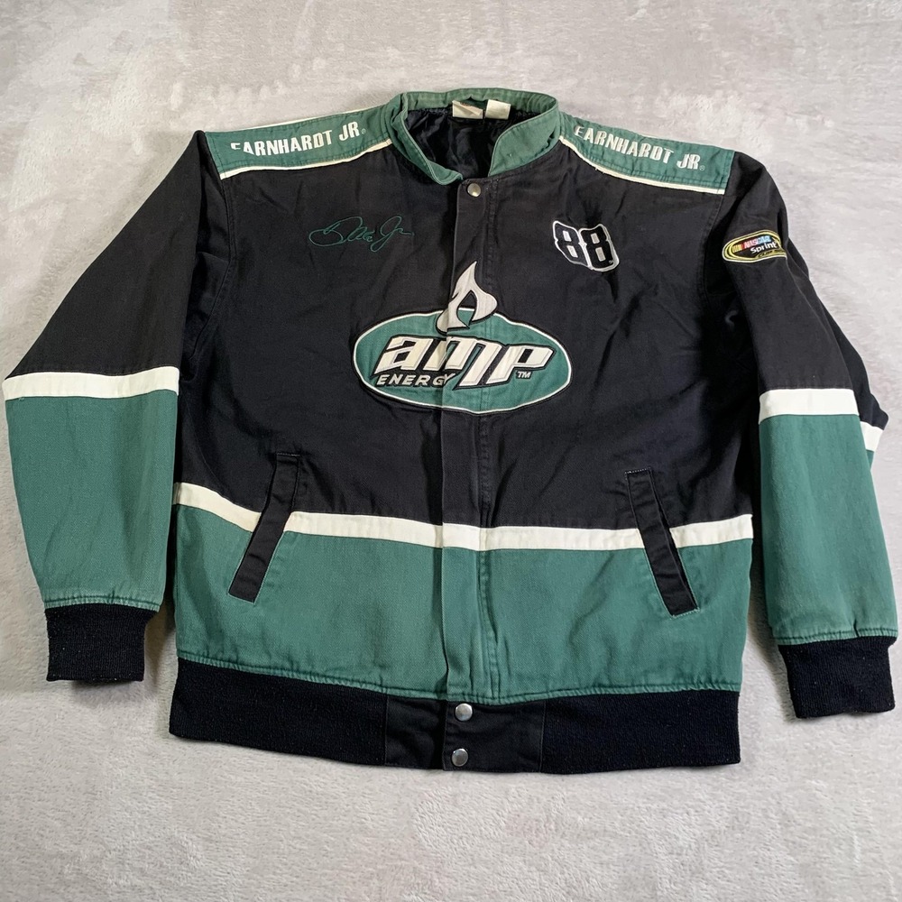 Dale Earnhardt Jr Jacket Mens Black Green NASCAR Racing AMP Energy 88 Sprint Cup